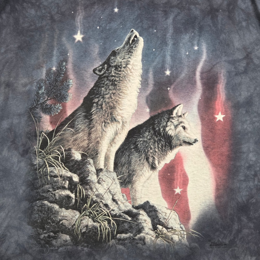 The Mountain Men XXL Short Sleeve T-Shirt Howling Wolf Graphic Tie Dye Blue